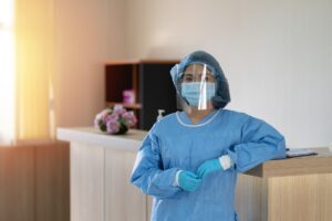 asian woman doctor wearing surgical face mask sitting thr floor tired from work because impact from covid 19 pandemic outbreak sadness healthcare worker woman medical healthcare concept 33413 1224