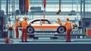 automobile assembly line workers collaborating car production modern factory setting 93675 294610