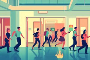cartoon people running building with word exit it 1293074 183607 1