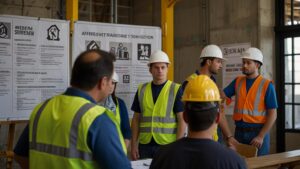 group construction workers gathered around safety officer listening instructions 861346 88396 1