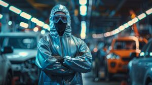 person protective suit standing factory setting 690064 18806