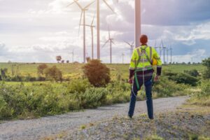 wind turbine technician checking service engineer team professional working maintenance clean power generator system 43300 5525