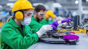 workers assembling electronic components factory setting 1365080 13350