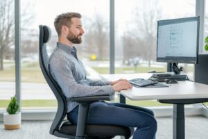 office worker working computer his workstation using ergonomic desk chair 1270584 1679